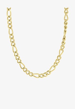 Gouden ketting met ovale en gedraaide schakels, voorzien van een gladde, gepolijste afwerking en een uniform ontwerp.