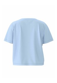 T-shirt uni bleu clair à manches courtes, vu de dos avec un col rond et un ourlet droit.