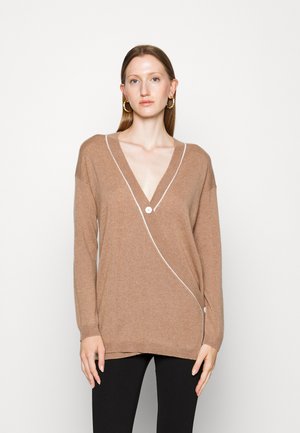 pure cashmere BUTTON WRAP CARDIGAN - Kardigan - camel