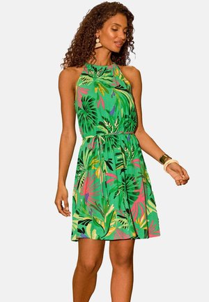 Love & Roses REGULAR FIT HALTER NECK - Džersejové šaty - green tropical print