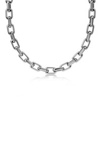 Hopeaketju, jossa on pitkänomaiset ovaalit linkit, esitetty kaarevassa muodossa valkoisella taustalla.