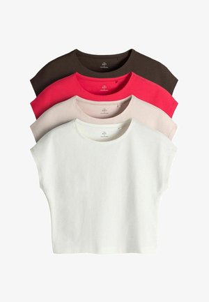 THE SET, REGULAR FIT - 4 PACK GROWN ON SLEEVE CROP TOPS . - Základné tričko - pink brown neutral cream