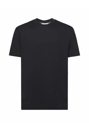 T-shirt nera a maniche corte in morbido cotone. Presenta un collo a giro e una forma dritta senza motivi o dettagli visibili.