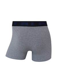 Grå boxer shorts lavet af blød bomuld med en sort elastisk linning med blå "CR7" og "CRISTIANO" branding.