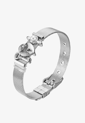 Zilveren gaasarmband met een hartbedel, een parel accent en een veilige sluiting. Getextureerd oppervlak met een gladde afwerking op de bedels.