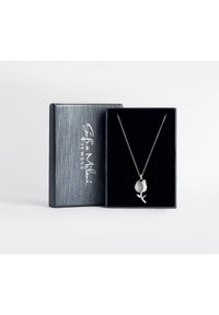 Sølv halskæde med et tulipanmønster og en glat, poleret finish. Præsenteret i en grå gaveæske med en blød sort indvendig.