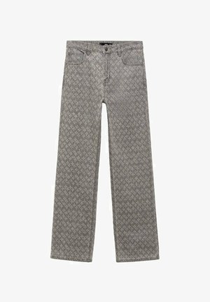 Jeans gri cu un model discret, cu croi drept. Fabricat din denim, având un design subtil repetat și un stil tradițional cu cinci buzunare.