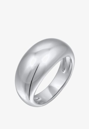 Anello in argento con una finitura liscia e lucida. Forma arrotondata e design elegante, con un sottile dettaglio a scanalatura lungo la circonferenza.