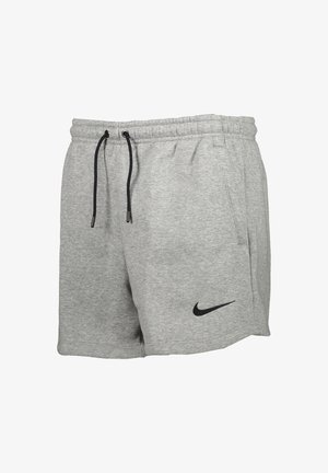 Graue Baumwollmischung-Shorts mit einem elastischen Bund, schwarzem Kordelzug und Seitentaschen. Mit einem schwarzen Nike-Swoosh-Logo.