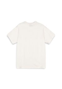 Camiseta de algodón blanca de manga corta y escote redondo. Diseño liso con textura suave y sin patrones o gráficos visibles.