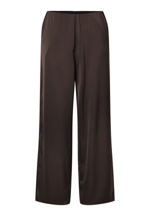 Pantalones de satén negro de pierna ancha y corte holgado con cintura elástica y acabado suave.