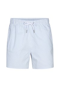 Blå och vita randiga badshorts med elastisk midja, justerbar dragsko och sidofickor. Tillverkade i lättviktig tyg.