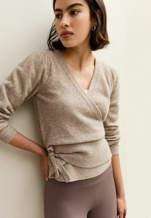 PUFF SLEEVE WRAP - Strickjacke - mink