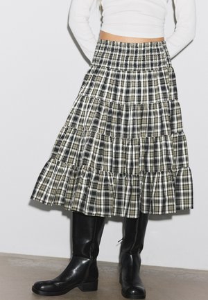 Stradivarius, CHECK PRINT MIDI SKIRT - Jupe trapèze - brown