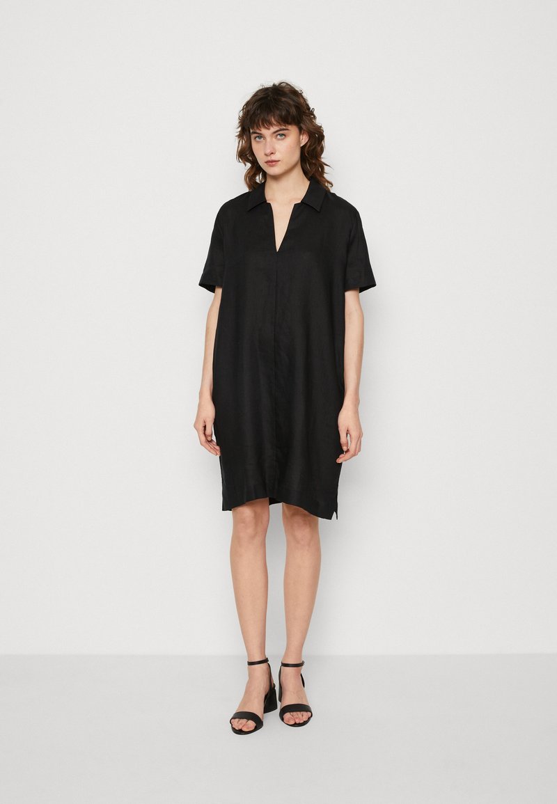 Calvin Klein LINEN SHORTSLEEVE MINI DRESS Day dress ck black/black