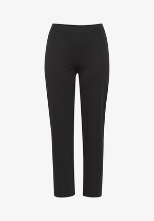 Schwarze Leggings aus elastischem Stoff, mit glatter Textur und einem knöchellangen Schnitt sowie einem schlichten, elastischen Taillenbund.