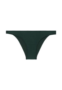 Bas de bikini vert à côtes avec une coupe triangulaire. Doté d'un tissu texturé et de coutures nettes. Pas de matériel ou d'embellissements visibles.