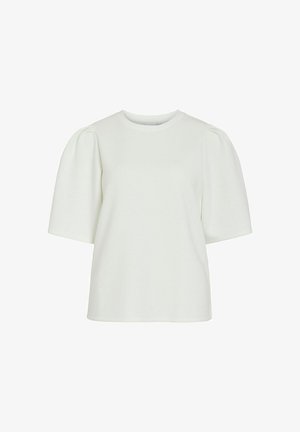 Hvid kortærmet top med rund hals og pufærmer. Fremstillet af glat materiale, med en afslappet pasform og minimalistisk design.