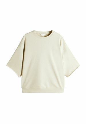 Lys beige sweatshirt med korte, brede ærmer, en rund halsudskæring og en afslappet pasform. Lavet af blødt, struktureret stof.