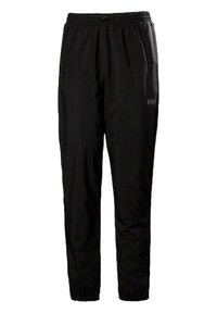 Pantalones negros de tejido ligero, con una cinturilla elástica, corte ajustado y un pequeño logo en el lado izquierdo.