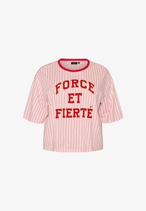 Zizzi, BOXY T-SHIRT MIT STREIFEN UND STATEMENT-PRINT - T-shirt imprimé - rot