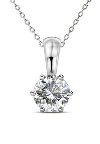 Zilveren halsketting met een ronde, heldere cubic zirconia hanger, beveiligd door zes klauwen, aan een fijne ketting.