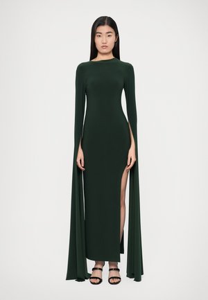 OPEN BACK SLEEVE WIDE SLIT GOWN - Robe de cocktail - dark emerald