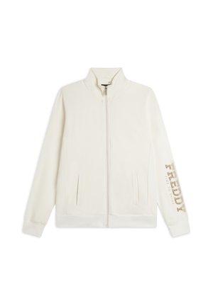 CON COLLO ALTO E LOGO CON PERLINE DORATE - Felpa con zip - white