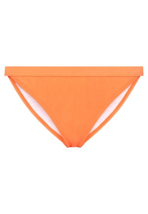 Oranssi bikinin alaosa, joka on valmistettu sileästä kankaasta ja jossa on minimalistinen muotoilu matalalla vyötäröllä ilman koristeluita.