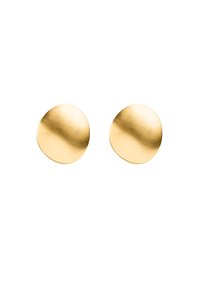 Orecchini a perno dorati con una superficie liscia e spazzolata e forma circolare. Adatti per varie occasioni. Design minimalista.