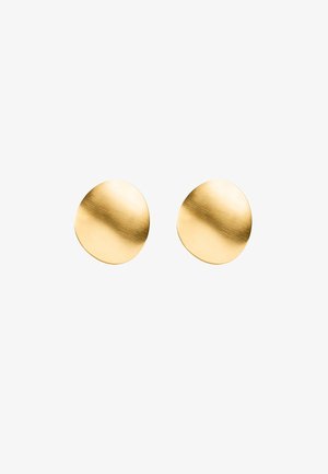 Pendientes de studs en tono dorado con una textura suave y cepillada y forma circular. Adecuados para diversas ocasiones. Diseño minimalista.