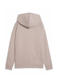 Sweat à capuche beige clair, manches longues, vue de dos unie, coupe décontractée, poignets et ourlet côtelés, présenté à plat sur fond blanc.