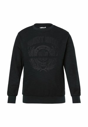 Zwarte sweatshirt van een textuurstof, met een verhoogd grafisch 'MOUNT ROYAL' logo met bladvormen op de borst en geribbelde manchetten.