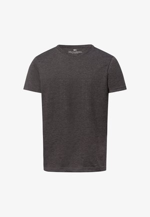 Gray cotton t-shirt with short sleeves and a crew neckline, featuring a subtle heather texture and a straight hem at the bottom.