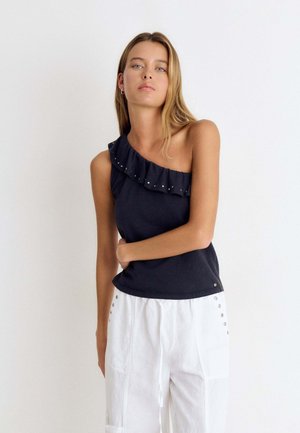 Brownie, CAMISETA ASIMÉTRICA VOLANTE CON TACHAS - Débardeur - marino