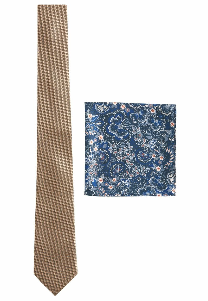 Next SAGE WITH FLORAL SET - Nosinaitė į švarko kišenę - neutral brown navy blue floral
