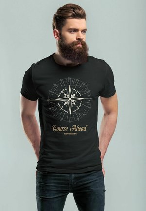 KOMPASS WINDROSE NAVIGATOR SEGELN SLIM FIT NEVERL - Print T-shirt - schwarz