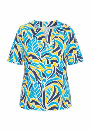Ulla Popken, SWIRLING LEAF SPLIT NECK TEE - T-shirt con stampa - aqua turquoise