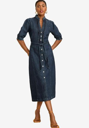 SCALLOP THROUGH MIDI - REGULAR FIT - Denimové šaty - dark wash blue