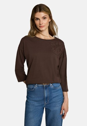 TOM TAILOR, T-SHIRT STRIPE WITH FLOWER PATCHES - Maglietta a manica lunga - java dark brown