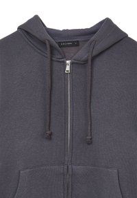 Felpa grigia con zip realizzata in morbido tessuto misto cotone, dotata di tasca frontale, cappuccio regolabile con lacci e chiusura con zip argentata.