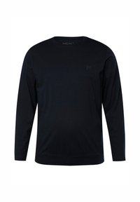 Czarny długi rękaw bluza z miękkiego materiału. Posiada okrągły dekolt, ściągacze na rękawach oraz subtelne logo na piersi. Prosty design.