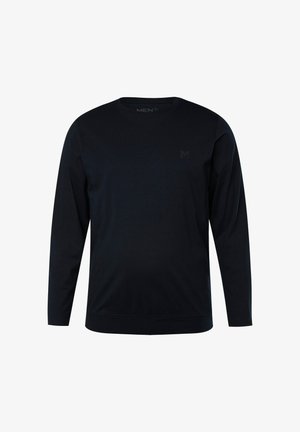 Felpa nera a maniche lunghe realizzata in tessuto morbido. Presenta un collo tondo, polsini a costine e un logo discreto sul petto. Design semplice.