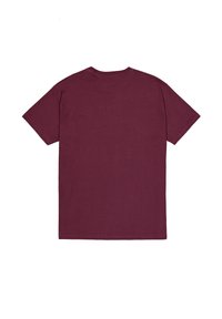 Tričko s krátkým rukávem v tmavě burgundské barvě, vyrobené z měkké bavlny. Jednoduchý design s kulatým výstřihem a hladkou texturou, bez vzorů nebo ozdob.