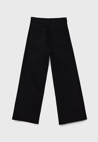 Zwarte wijde spijkerbroek met een rafelige zoom, gemaakt van denim, met twee achterzakken en een hoge taille.