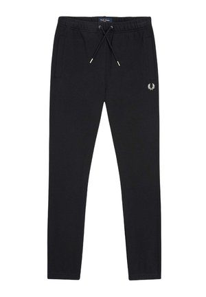 Pantaloni della tuta neri in cotone, con elastico in vita e coulisse, tasche laterali e un piccolo logo ricamato sulla coscia.