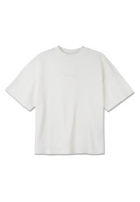 Maglietta bianca a maniche corte con colletto tondo e logo ricamato minimalista sul davanti. Design dalla vestibilità ampia.