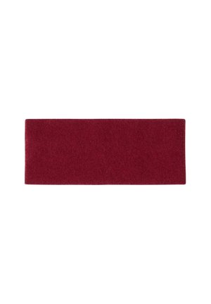 Burgundy stickad huvudband, rektangulär form, texturerad tyg, med enfärgad ton utan synliga mönster eller detaljer i hårdvara.