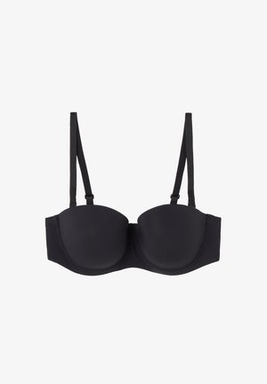 Schwarzes Unterwäschentop mit formenden Cups und verstellbaren Trägern. Glattes Material mit nahtlosem Design, sorgt für eine strukturierte Silhouette.