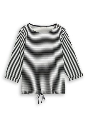 Schwarz-weiß gestreiftes Langarmshirt mit Rundhalsausschnitt, Schulterknöpfen und Kordelzug am Saum.